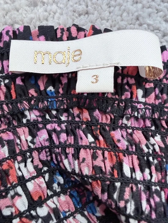 Maje Floral Silk Crop Top Black Pink (3/S) | Sleeveless Parisian Chic Summer - Picture 11 of 13